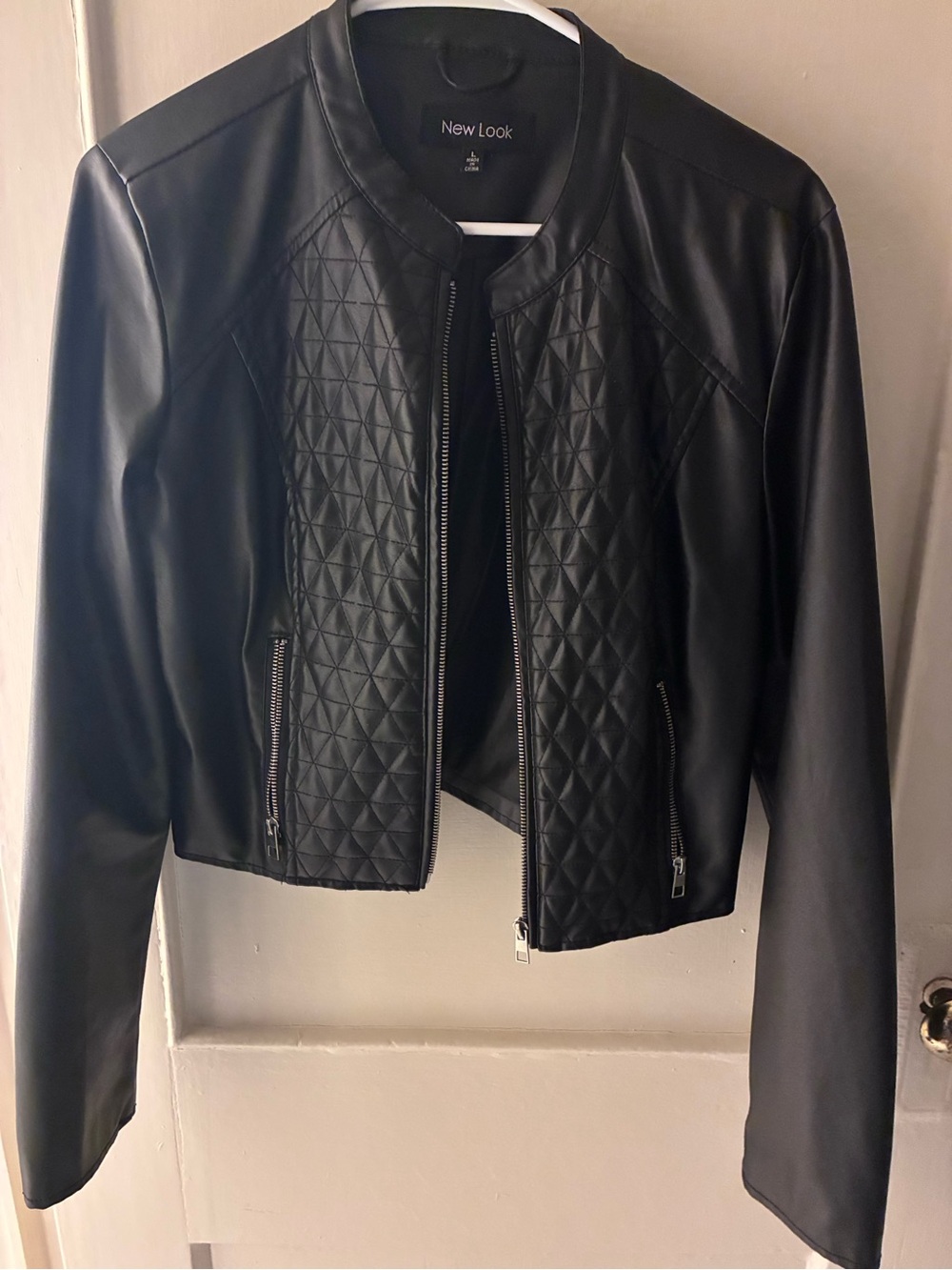 New Look Black Quilted Faux Leather Biker Jacket